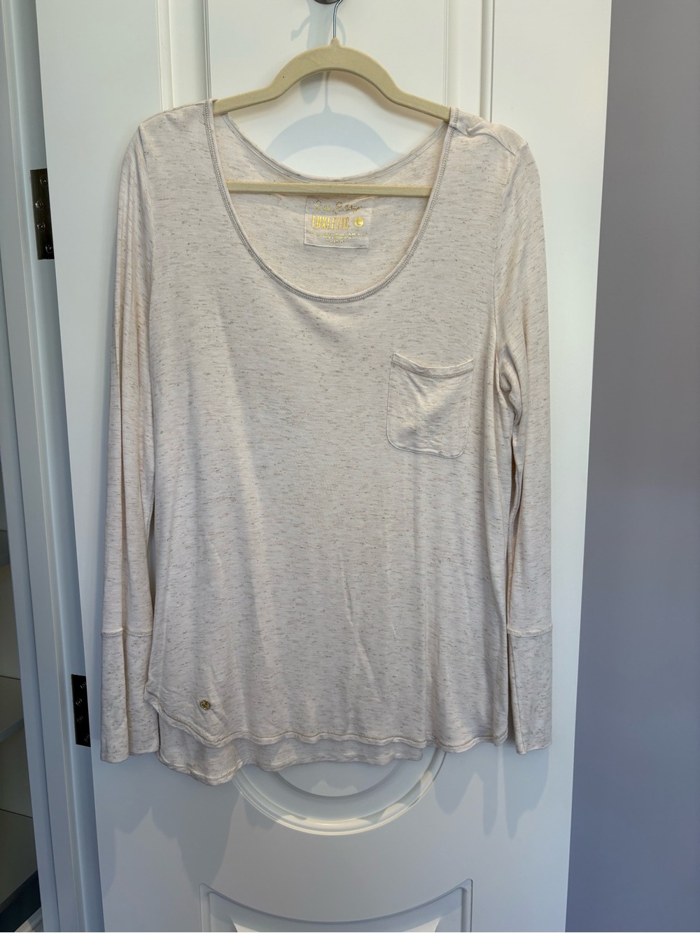 Lilly Pulitzer Cream Scoop Neck Long Sleeve Pocket Top